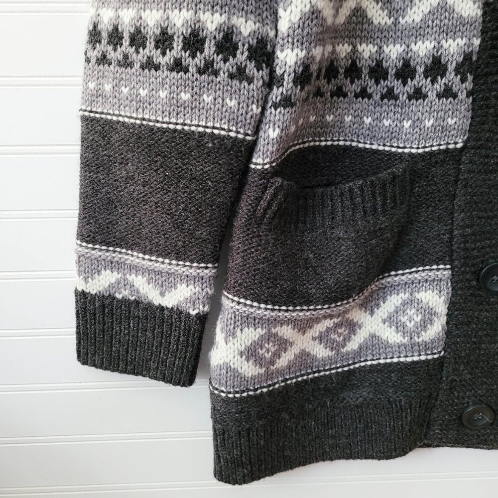 Nicole Miller Cardigan Sweater Size M Gray Fairisle Grandpa Sweater Pockets - Picture 2 of 9